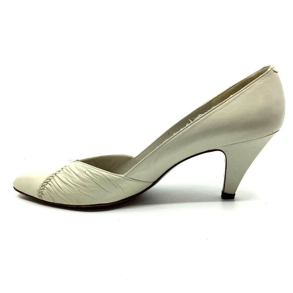 EVAN-PICONE Women's BONE Leather TEXTURED DETAIL Slip-On PUMPS HEELS - Picture 1 of 6